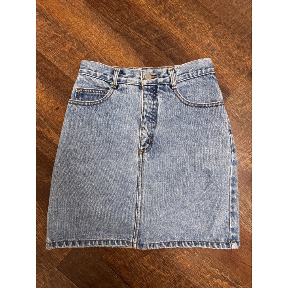 Vintage 90s GUESS Jeans Mini Denim Skirt Light Wash High Rise S 14 XS(US 0/2)